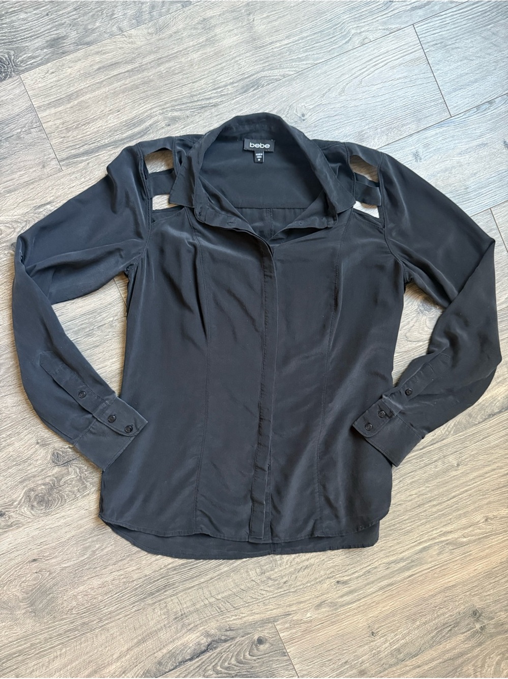 bebe Black Cutout-Shoulder Button-Front Blouse